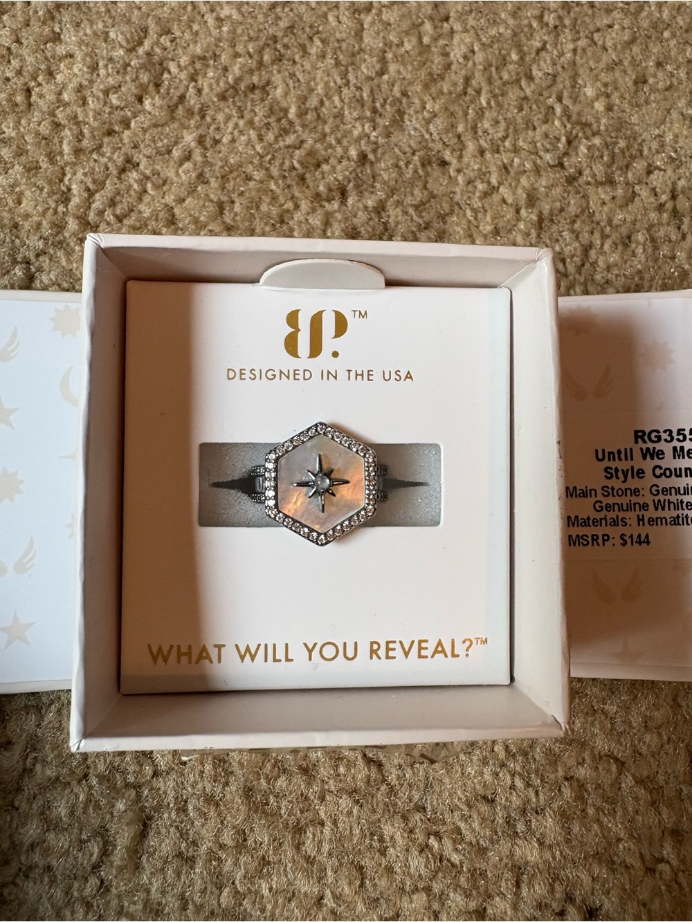 Compass Star Hexagon Mother-of-Pearl Ring